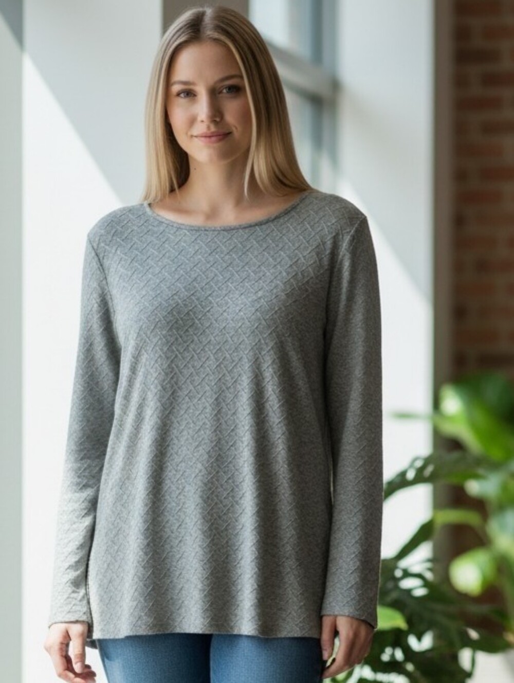 Mario Serrani Lightweight Soft Sage Green Textured Scoop Neck Sweater
